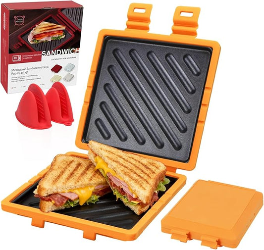 Microwave Sandwich Maker, Microwave Toaster with Adjustable Silicone Strap, Removable Non-Stick Microwave Grilled Cheese Maker, Microwave Grill Crispy, Melted in Minutes for Travel, Office, Dorm, Home
