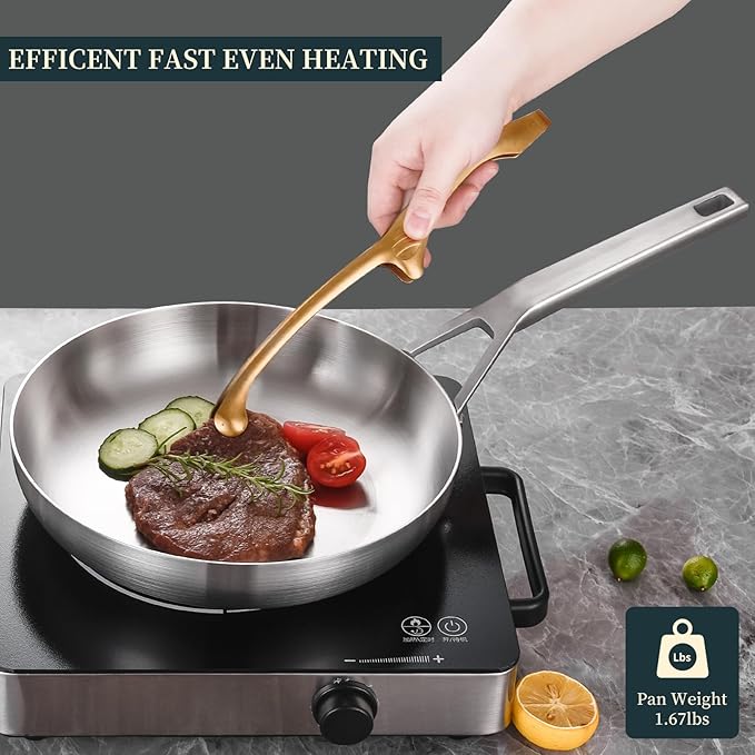 Yeksum Stainless Steel Pan Set, All Cooktops Up to 600℉,Tri-Ply Stainless Steel Frying Pan Set, 8"+10"+12", Chef's pan,Skillets, Nontoxic Fast & Even Heat