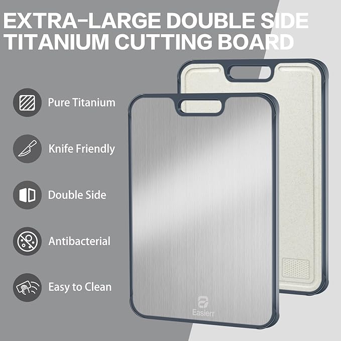 Easierr Extra Large Titanium Cutting Board for Kitchen with Juice Groove, Versatile for Chopping, Serving, Bread, Meat, Veggies, Pure Titanium and Wheat Straw PP, 17 x 12 inch