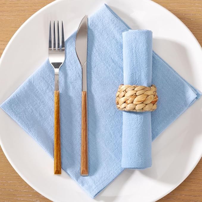 MLMC 4 Pack Blue Cloth Napkins Rustic Washable Cotton Linen Napkins Set of 4 17"x17" Reusable Dinner Napkins Cloth for Spring Easter Wedding Baby Shower Party Gathering Everyday Use