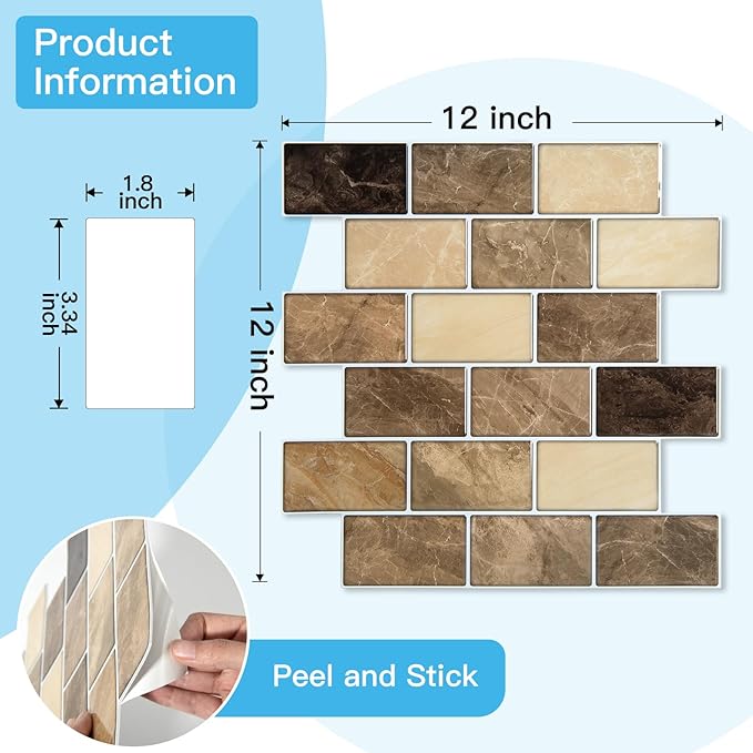 Art3d Peel and Stick Backsplash Tiles – 12"x12" Yellow Jasper Thicker Design, Self-Adhesive Wall Tile for Kitchen & Bathroom