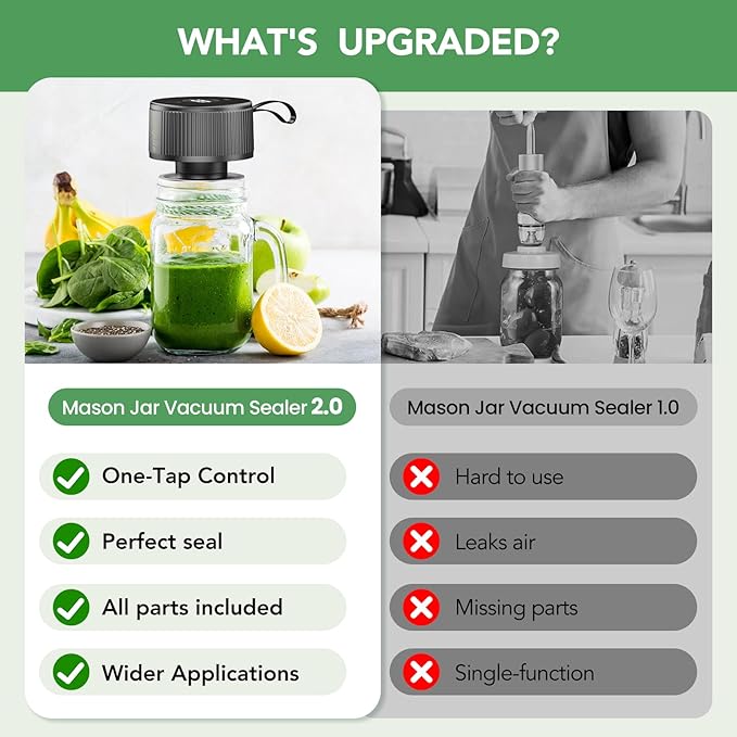 Electric Mason Jar Vacuum Sealer,2026 Upgraded 3-in-1 Handheld Vacuum Sealer for Mason Jars Food Storage Bags & Containers Control,Jars Sealer for Meal Prep Dry Goods & Canning Pickling