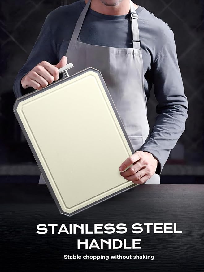 SNOWCLAD Stainless Steel Cutting Board,Double Sided Steel Cutting Boards for kitchen,Stainless Steel/Wheat straw pp Large Board for meat,non toxic Chopping,16 * 11 Inch,Dishwasher Safe