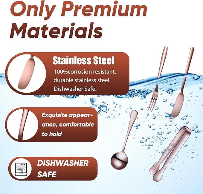 Patelai Charcuterie Boards Accessories Charcuterie Utensils Set Cheese Butter Spreader Knives Stainless Steel Mini Serving Tongs Spoons Forks and Toothpick Flags for Appetizers Pastry(Rose Gold)