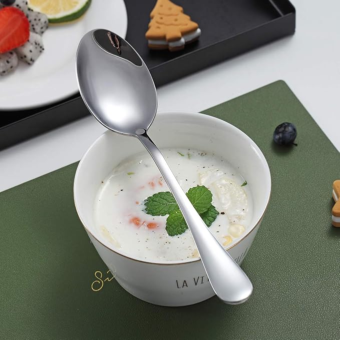 Kyraton 12 Pieces 7.5" Stainless Steel Table and Soup Spoons, Dishwasher Safe Set