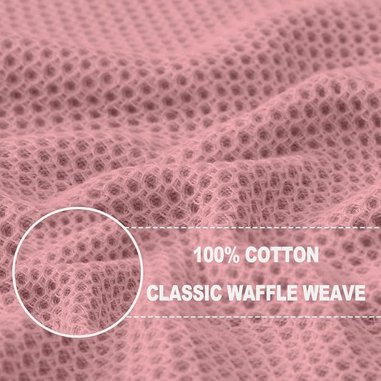 Homaxy 100% Cotton Waffle Weave Kitchen Dish Towels, Ultra Soft Absorbent Quick Drying Cleaning Towel, 13 x 28 Inches, 12-Pack, Dried Rose