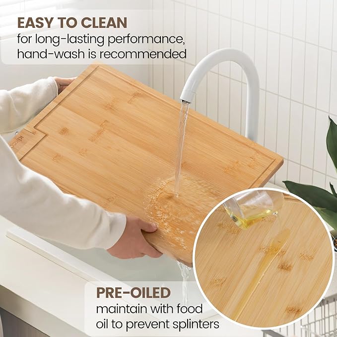 Kikcoin Bamboo Cutting Boards for Kitchen, 3XLarge Wood Cutting Board with Rotating Kickstand & Juice Groove, Wooden Chopping Board for Meats Veges Fruits, Heavy Duty Serving Tray, 24 x 18 inch