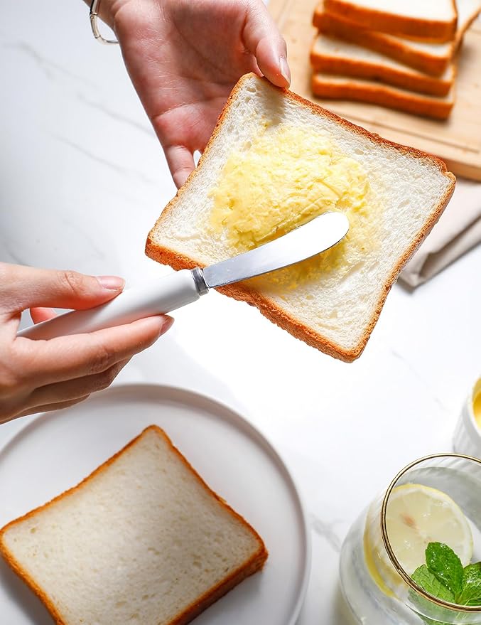 Butter Spreader Knife Set: Stainless Steel Butter Knife with Porcelain Long Handles - 2 Pack cheese spreader for Soft & Hard Butter, Jam, Cheese - Cheese Knife Spreader for Kitchen Use (White Handle)