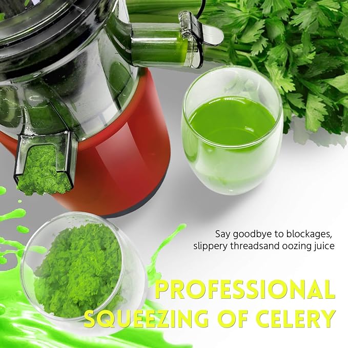 Cold Press Juicer Machines Slow Masticating High yield Pulp separation Can make fruit ice cream Multi-Functional for Home Commercial Use Wide Feed Chute (red)