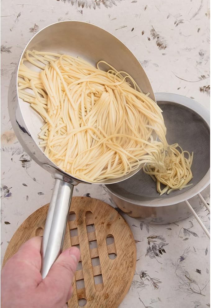 HIC Kitchen Fine Mesh Strainer With Support Handle, Stainless Steel And Silicone Handle, 5-Inch, For Sifting Baking Ingredients, Straining, And Draining Soups And Sauces
