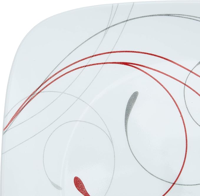 Corelle Vitrelle 6-Piece Dinner Plates Set, Triple Layer Glass and Chip Resistant, Lightweight Square 10-1/2-Inch Plates, Simple Lines