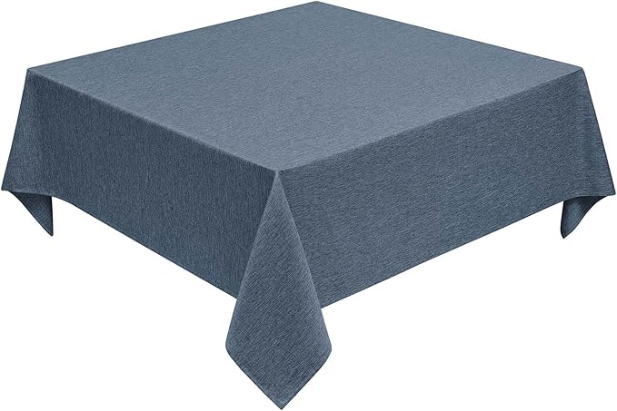 Faux Linen Square Tablecloth for Dining Room,Waterproof Texture Decorative Farmhouse Rustic Table Cloth for Indoor Outdoor Party Holiday Banquet Picnics Patio,52x52 Inch (Square),Denim Blue