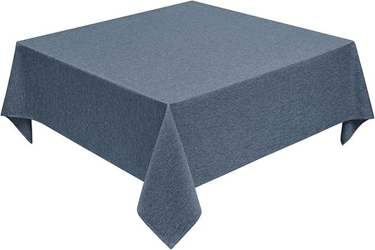 Faux Linen Square Tablecloth for Dining Room,Waterproof Texture Decorative Farmhouse Rustic Table Cloth for Indoor Outdoor Party Holiday Banquet Picnics Patio,52x52 Inch (Square),Denim Blue