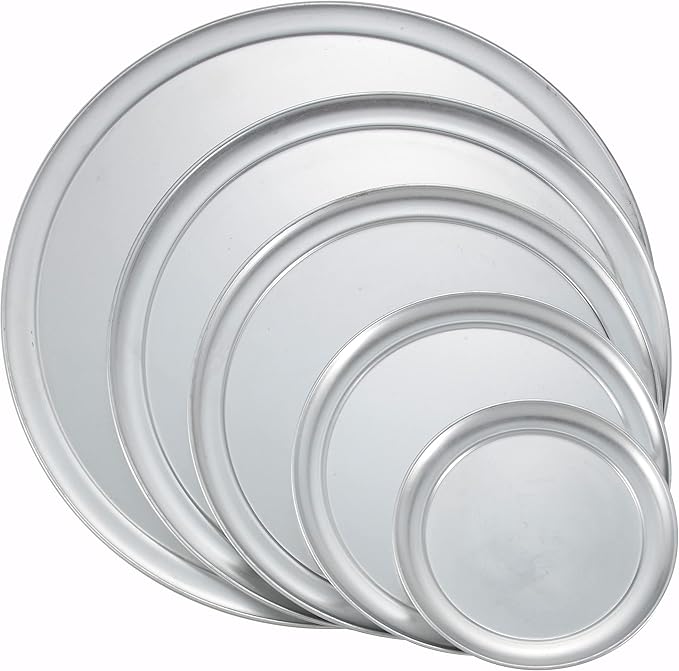 Winco Aluminum Winware 12-Inch Pizza Tray with Wide Rim, 12 Inch (Pack of 2)