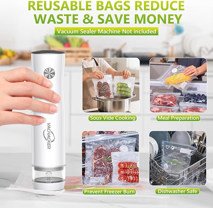 Reusable Vacuum Sealer Bags–30 Pack (15 Small 8x8 in+15 Medium 10x11 in), BPA Free Food Vacuum Seal Bags, Leakproof, Dishwasher, Freezer&Sous Vide Safe, Vacuum Sealer Not Included