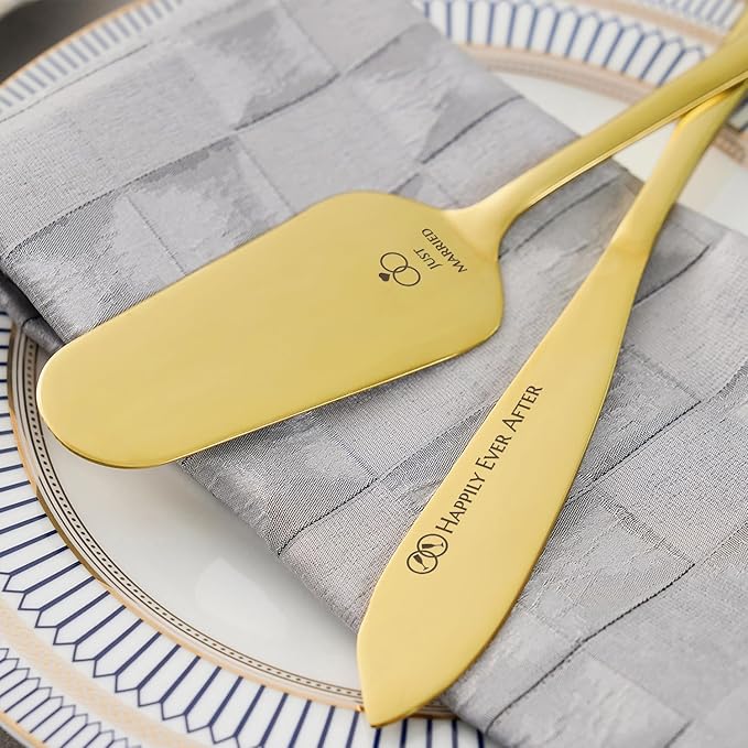 AW BRIDAL Mr and Mrs Wedding Cake Knife Set with Forks, Gold Cake Cutting Set Stainless Steel Cake Serving Set Wedding Engagement Bridal Shower Gifts for Couples