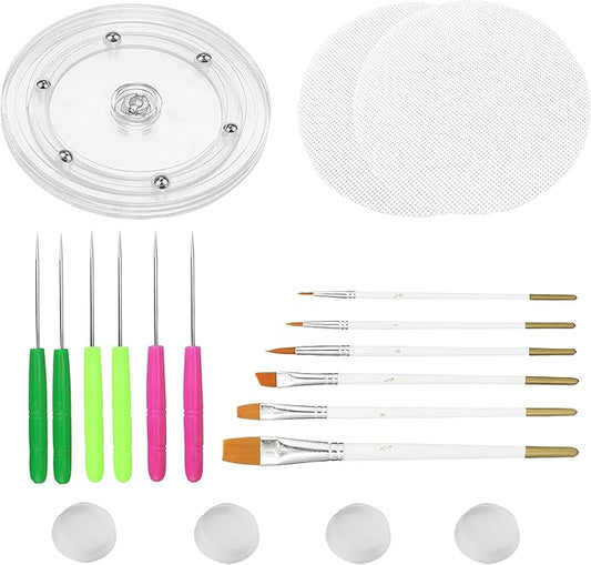 Cookie Decorating Kit Supplies Including 1 Acrylic Turntable 6 Scribe Needle 2 Silicone Mesh Mats 6 Cookie Decoration Brushes 4 Rubber Feet Bumpers