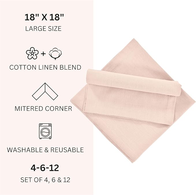 Cloth Napkins Dinner Washable Set of 4 in Cotton Linen Fabric Premium Quality, Mitered Corners for Reusable Every Day Use Pre Shrunk and Good Absorbency Christmas Cloth Napkins (Pack of 4, Peach)