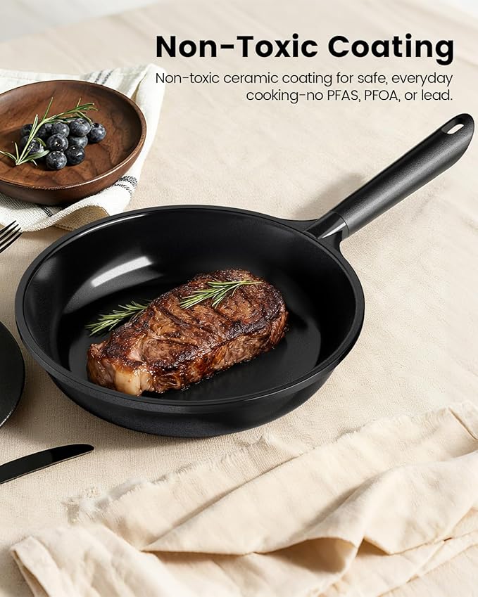 SAMFZ Ceramic Nonstick Frying Pan, Non Toxic Pan for Cooking, 8" 9.5" and 11" Frying Pan Skillet Set PFAS & PTFE & PFOA Free, Dishwasher Safe, Compatible with All Stovetops