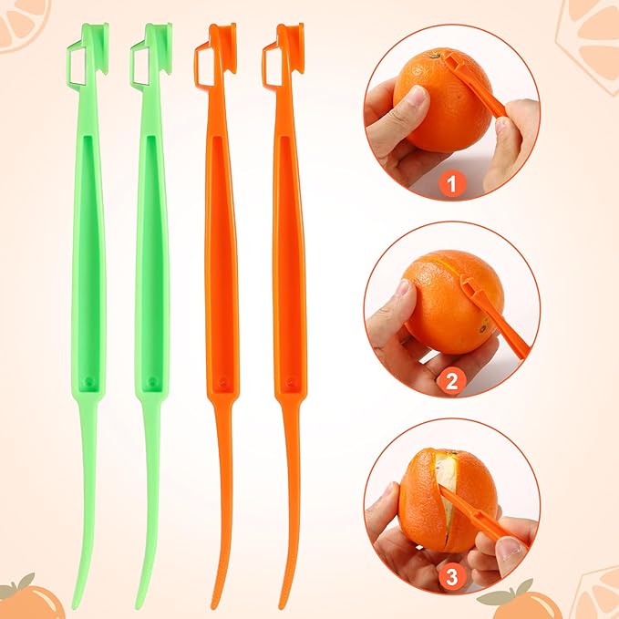 10pcs Orange Peeler Set, Plastic Orange Peeler Opener Citrus Skin Peelers with Long Handle Slicer Lemon Peel Remover Cutter Fruit Skin Peeler Kitchen Accessory Kitchen Gadget (Grass Green & Orange)