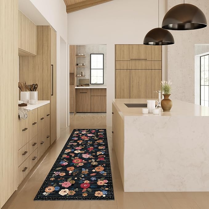 Machine Washable Runner Rug for Kitchen: 2'x6' Hallway Runner Rug Stain Resistant Non Slip Floral Floor Rug with Rubber Backing Non Shedding Soft Carpet Runners for Indoor Entryway Bedroom Bedside