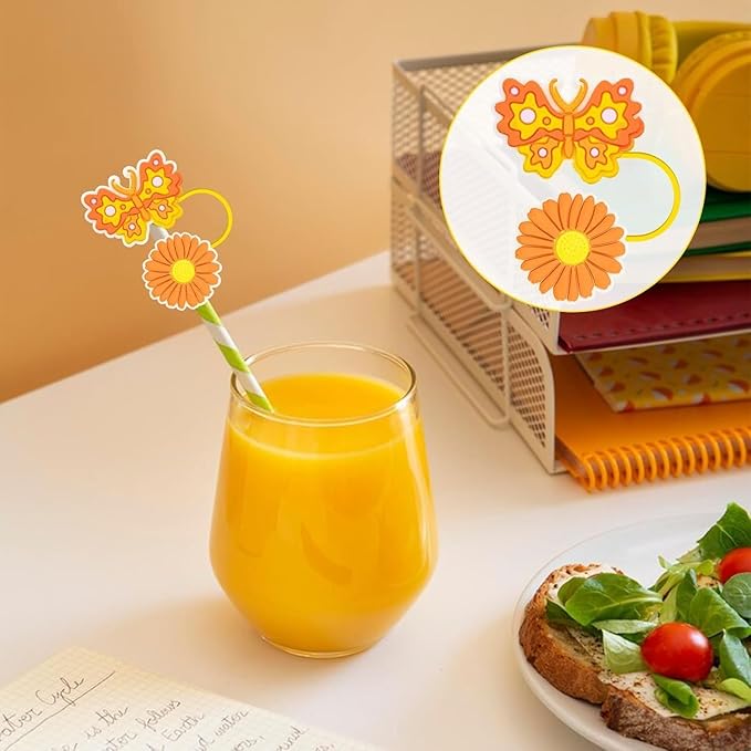10Pcs Flowers Stanley Straw Topper, 10mm Silicone Straw Covers, Spring Butterfly Straws Topper for Stanley 40 Oz&30 Oz, Reusable Tumbler Cute Straws Cap Tips Lids Accessories
