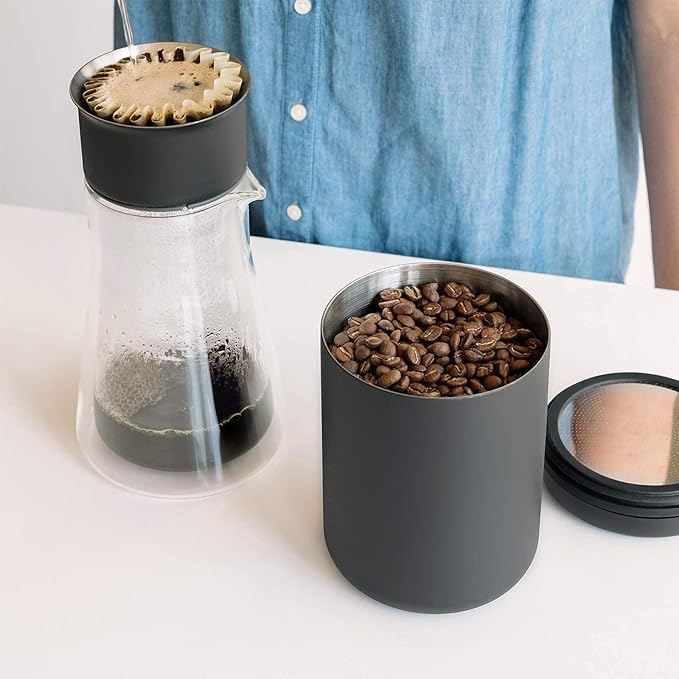 Fellow Atmos Vacuum Coffee Canister – 1.2L Stainless Steel Airtight Food Storage Container for Coffee Beans, Ground Coffee, Tea & Spices – Vacuum Seal Preserves Freshness – Matte Black