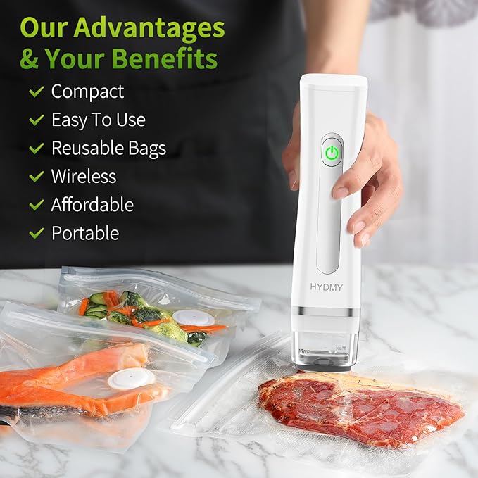 Vacuum Sealer for Food with Visible Water Tank | Portable Compact Vacuum Sealer Machine | with 30 Reusable Bags | Preservation Time Prolonged by 6 Times