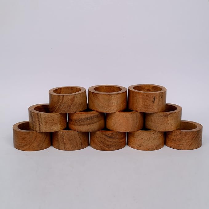 SAMHITA Handmade Acacia Wood Napkin Ring Set of 12 for Dining, Anniversary, Birthday, Christmas | Napkin Ring for Home and Kitchen Décor