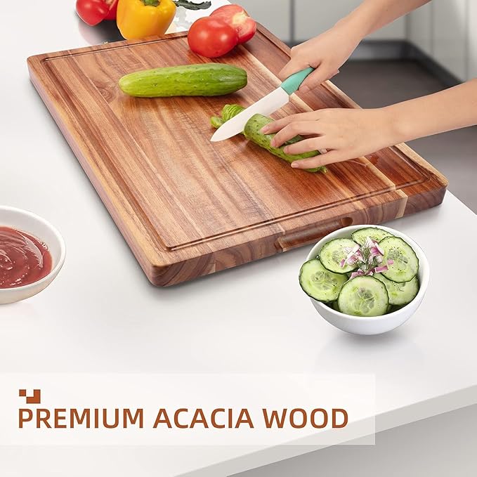 DYTesa Cutting Board, 20 x 15 Inch Large Acacia Wood Cutting Board 1.5" Thick, Durable Wood Cutting Boards for Kitchen with Deep Juice Grooves & Built-in Handles, Easy to Clean