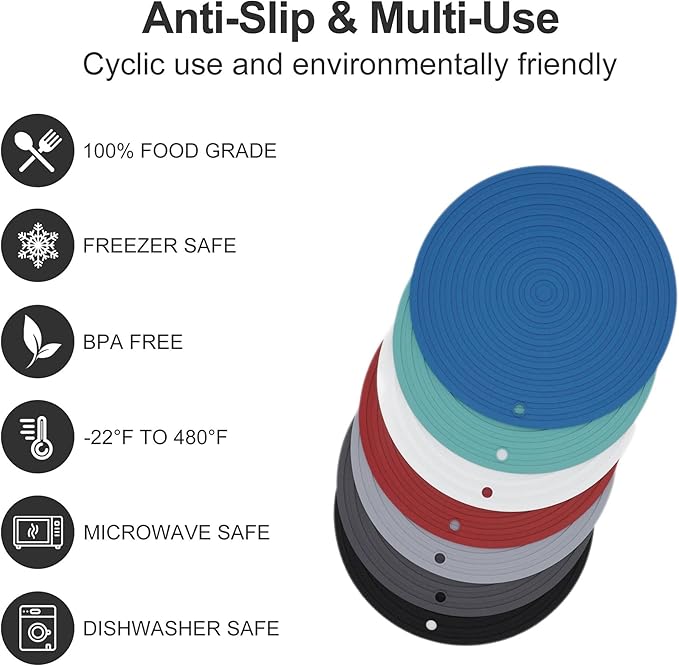 Silicone Trivets Mats for Pots and Pans, Heat Resistant Pot Holders, Flexible Hot Pads for Kitchen Table, Non Slip Mats, Dia11.81 and 9.45 Inches Big Round Microwave Mats Pack 3 Light Gray