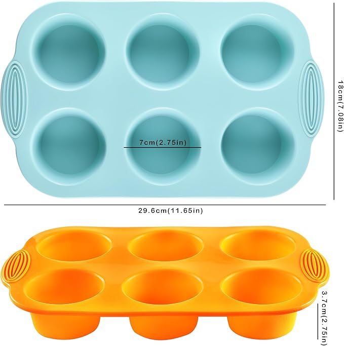 2PCS Silicone Muffin Cupcake Pan Molds, Ohola 6-Cavity Nonstick Silicone Muffin Pans for baking, Perfect for Cupcakes, Muffin, Brownies and More, BPA Free, 2 Pack (Orange and Peacock Blue)