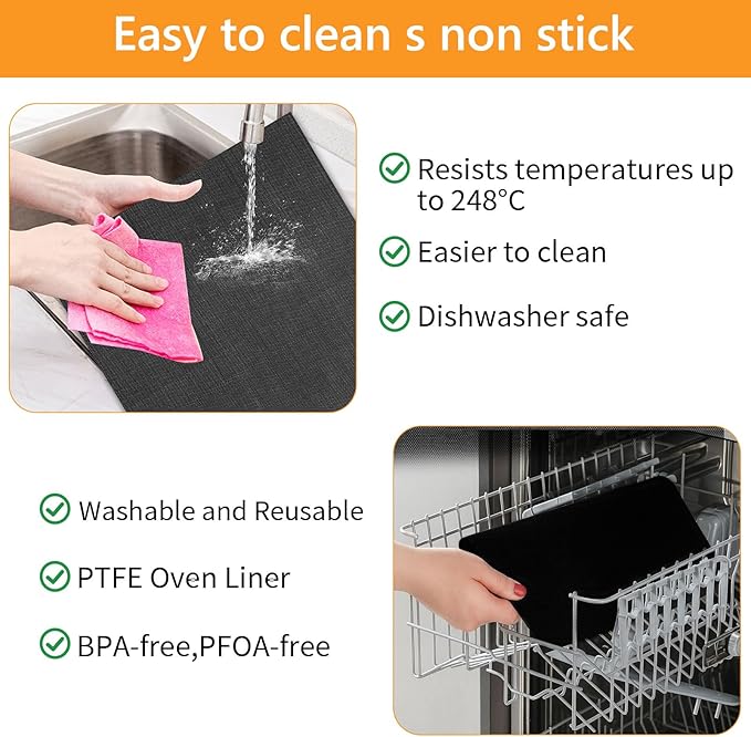 GWYSY 4 Packs Oven Liners for Bottom of Oven, 16"x12" Pre-Cut Rectangle Reusable Fiberglass Heat Resistant Non-Stick Mats for Breville BOV900BSS BOV950BSS Smart Oven Air Fryer Pro Convection Oven