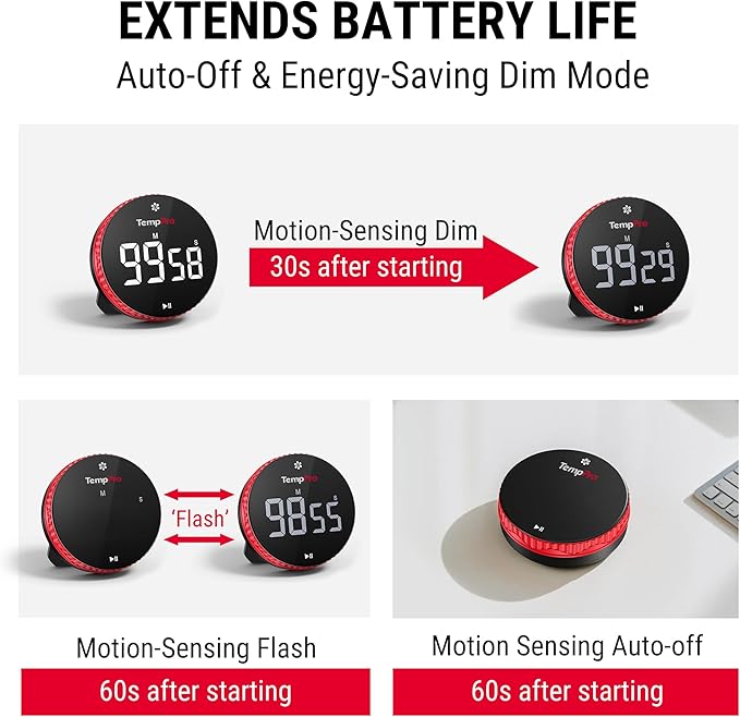 TempPro 99-Hour Digital Kitchen Timer with Strong Magnetic & Stable Stand, Classroom Timers with 3-Volume-Level, Stopwatch with Large LED Display, Digital Timers for Classroom, (Previously ThermoPro)