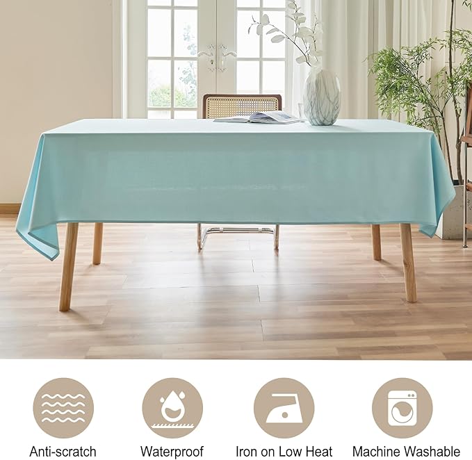 AUSSPVOCT Textured Linen Tablecloth Rectangle 60x104 Water Resistant Spill-Proof Wipeable Light Blue Table Cloth Wrinkle Free Fabric Dining Table Cover for Birthday Wedding Spring Party Tablecloths