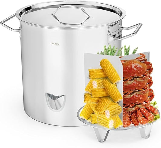 ROVSUN 52QT Stainless Steel Tamale Steamer Pot, Steam Pots for Cooking with Water Fill Spout, Steamer with Divider and Rack, Ideal for Seafood Crab Vegetables lobster
