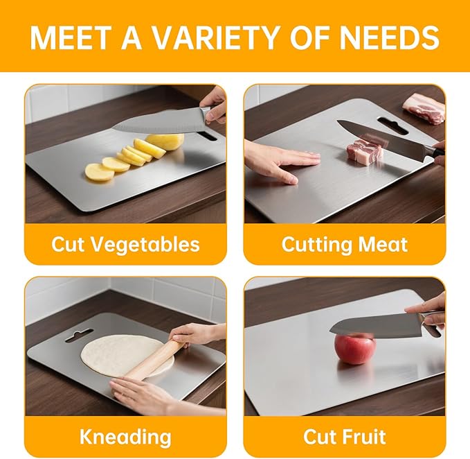 Titanium Cutting Board for Kitchen, 16''×11'' Double Sided Food-Grade Chopping Board for Cutting Meat Vegetable Fruit, Knife-Friendly & Dishwasher Safe for Kitchen