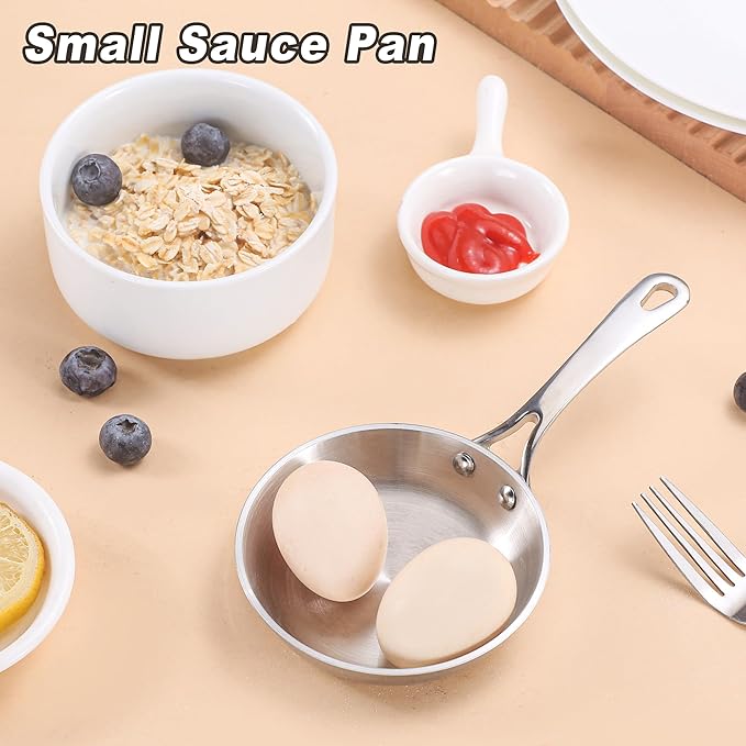 KC-Emier Mini Sauce Pan, Tri-Ply Stainless Steel Pot with Stay-Cool Handle Heating Sauce Gravy & Oil (0.12Quart) - Copper - Silver