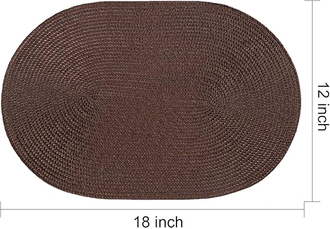 AHHFSMEI Placemats Set of 8 for Dining Table Washable Woven Non-Slip 18x12 inches Placemat Heat-Resistant Durable Table Mats for Dining Table Easy to Clean (Oval Brown, 8)