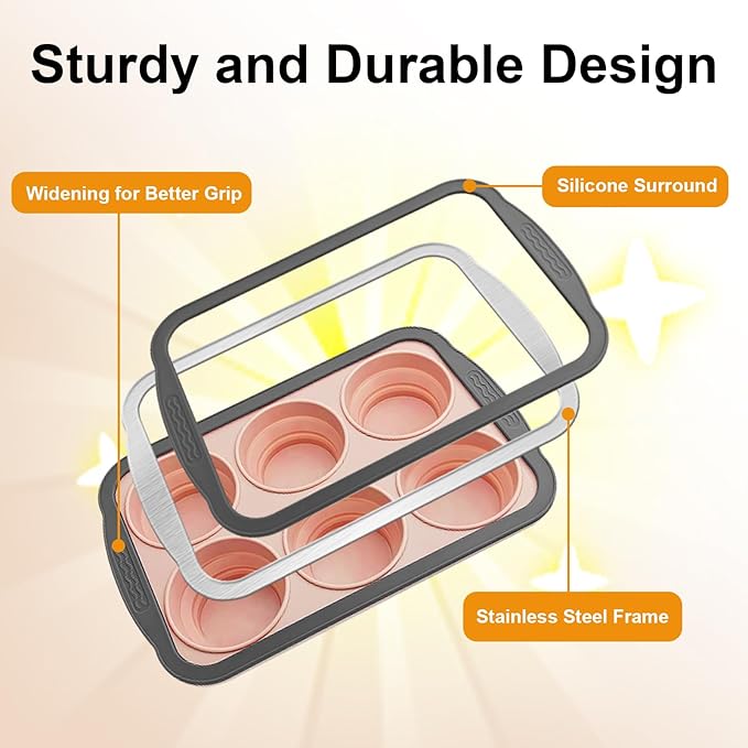 YiYeraio Silicone Muffin Pans for Baking with Metal Frame, 6 Cup Silicone Muffin Pan, Nonstick Cupcake Pan, BPA Free Muffin Tins Easy to Pop Cupcake Baking Pan Molds for Oven Dishwasher Safe