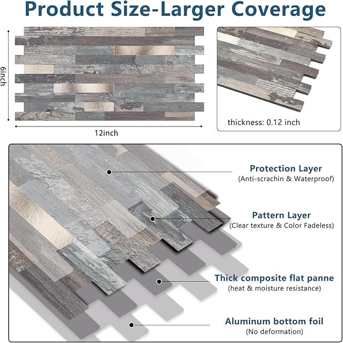 Yipscazo 40 Sheets Peel and Stick Stone Metal Backsplash, PVC Wall Tiles Stick on Tiles for Backsplash Kitchen, Bathroom, Fireplace (6'' X 12'', Ecru Rustic)