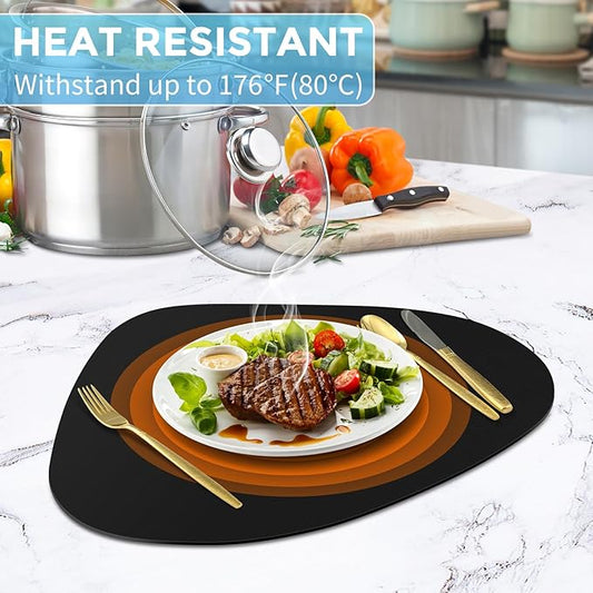 Placemats Set of 12 - Washable Faux Leather Heat Resistant Table Mats, Wipeable Placemats for Kitchen Dining Indoor Outdoor & Fall Thanksgiving Decor, Black