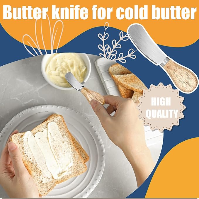 36 Pcs Cheese Spreader Knives with Wooden Handle Stainless Steel Butter Spreader Charcuterie Boards Accessories for Cream Cheese Cake