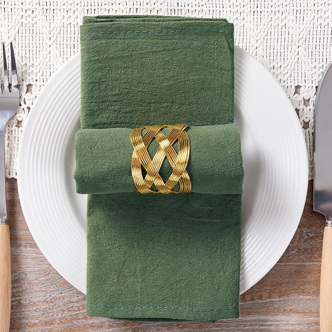 MLMC 8 Pack Olive Green Cloth Napkins Rustic Washable Cotton Linen Napkins Set of 8 17"x17" Reusable Dinner Napkins Cloth for Spring Wedding Party Gathering Decor