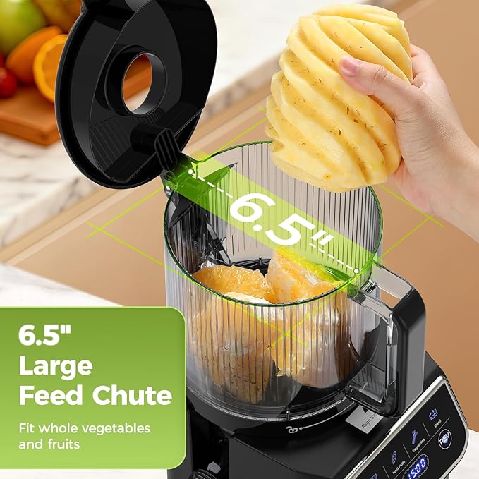 Cold Press Juicer, 100oz Large Capacity Juicer Machine with Touch Screen, 6.5" Wide Chute for Whole Fruit, High Yield Slow Masticating Juicer, Easy to Clean & Quiet Operation