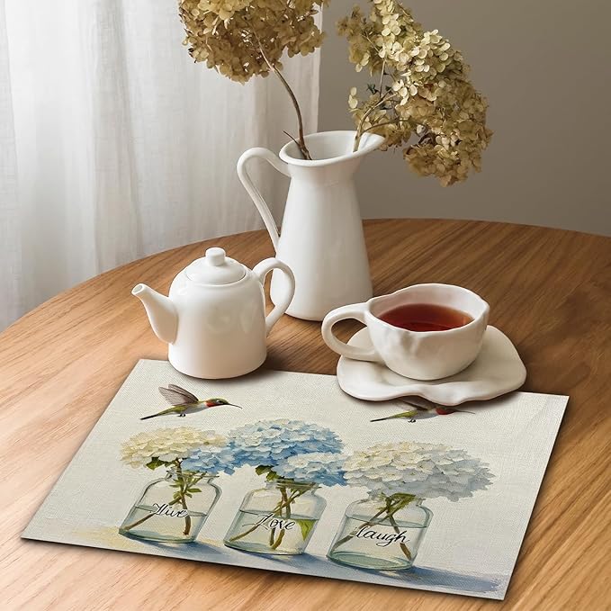 Live Love Laugh Rustic Placemats Resistant Place Mats Kitchen Decor Dining Decoration for Party, Floral Placemats Set of 4-09