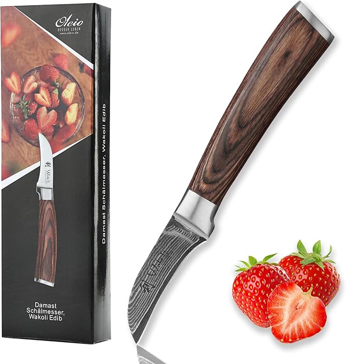 Wakoli EDIB Damascus Peeling Knife – 2.7-Inch Small Kitchen Knife for Fruits & Vegetables, Professional Kitchen Peeling Tool made of 67-Layer Damascus Steel Blade & Pakkawood Handle in Gift Box