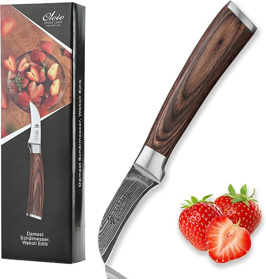 Wakoli EDIB Damascus Peeling Knife – 2.7-Inch Small Kitchen Knife for Fruits & Vegetables, Professional Kitchen Peeling Tool made of 67-Layer Damascus Steel Blade & Pakkawood Handle in Gift Box