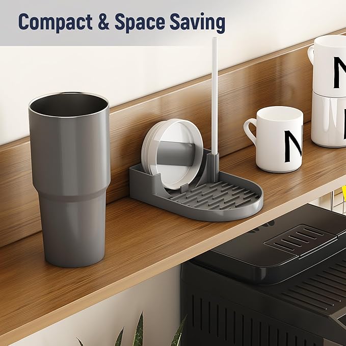 NiHome Silicone Water Bottle Drying Rack Compatible with Stanley Tumblers 20-40oz, YETI,Mugs, Wine Glasses, Compact Portable Cup Dryer Stand with Anti-Slip Base for Countertops, RVs & Travel (Gray)