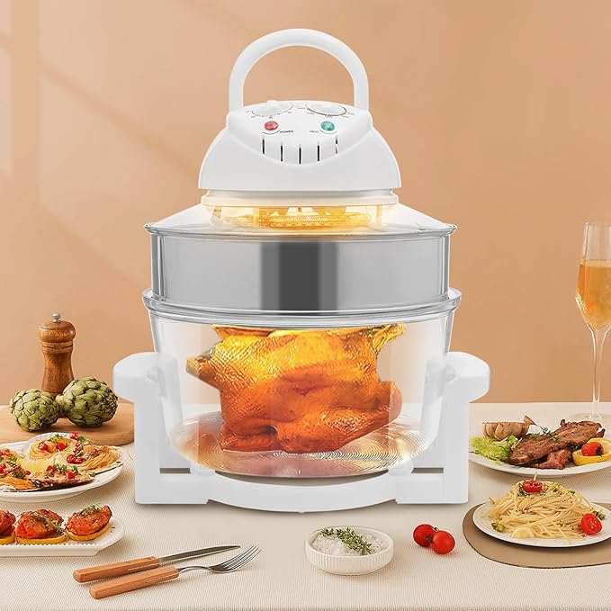 LIWBYYG 17L Turbo Air Fryer, Portable Glass Air Fryer Countertop Toaster Oven 360°Viewable Glass Halogen Oven Turbo Air Fryers Convection Temperature Control Range 32-482℉ for French Fries & Chips